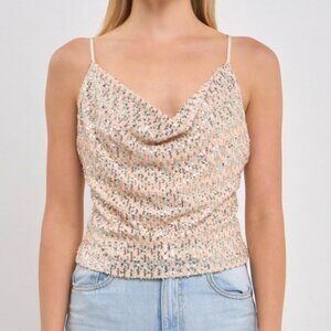 Endless Rose Cowl Neck Full Sequin Top Women's Large NEW Swiftie Y2K Disco Rave